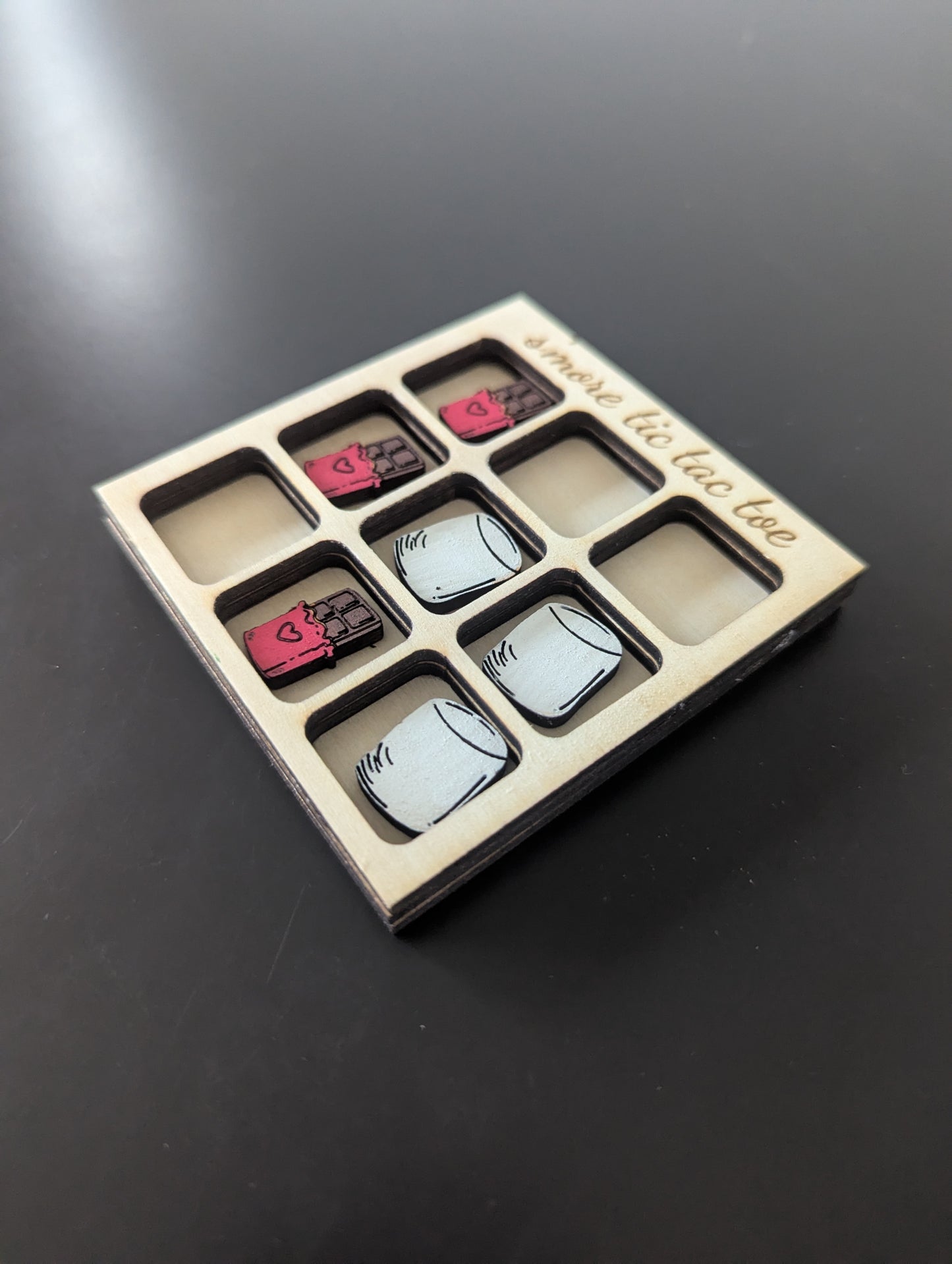 Custom S'more Tic Tac Toe Game - Wooden Travel-Size Game with Marshmallow & Chocolate Tokens