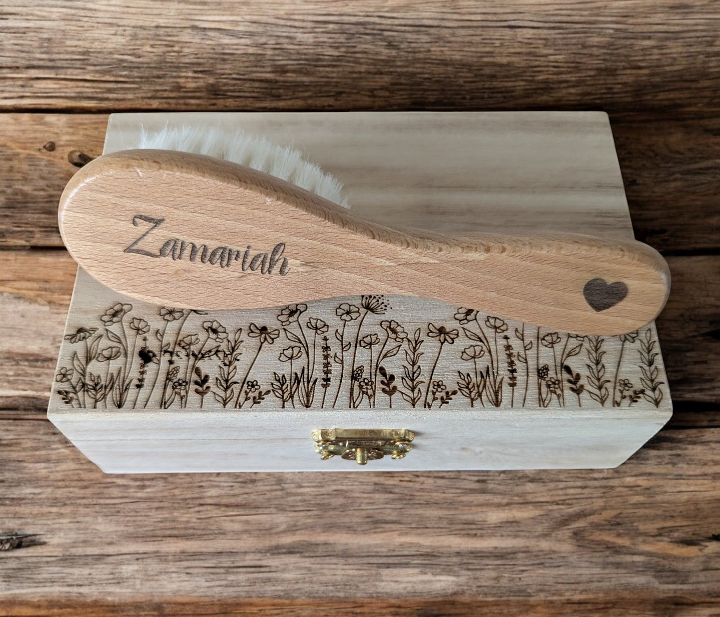 Personalized Baby Hair Brush - Custom Engraved with Name & Heart Design