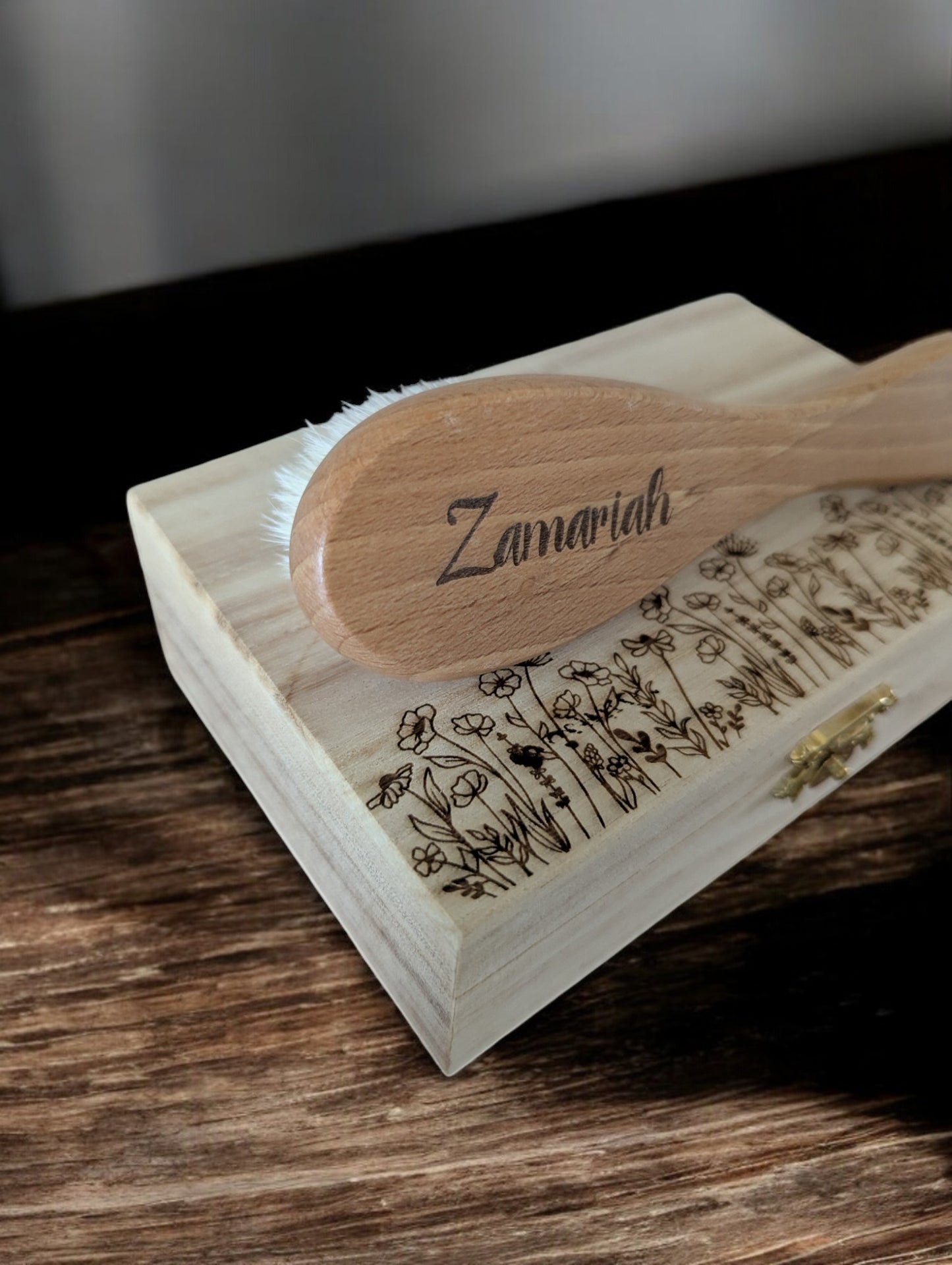 Personalized Baby Hair Brush - Custom Engraved with Name & Heart Design