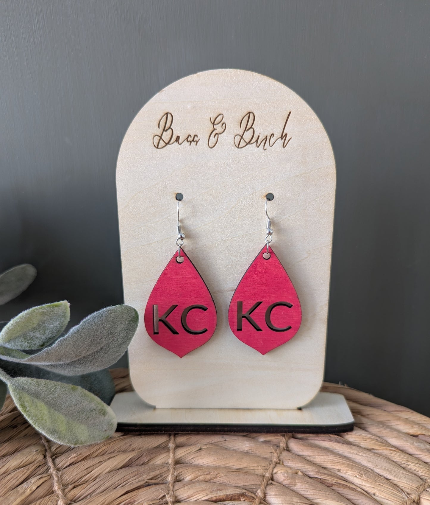 KC Earrings - Personalized Wooden Drop Earrings with Customizable Letters