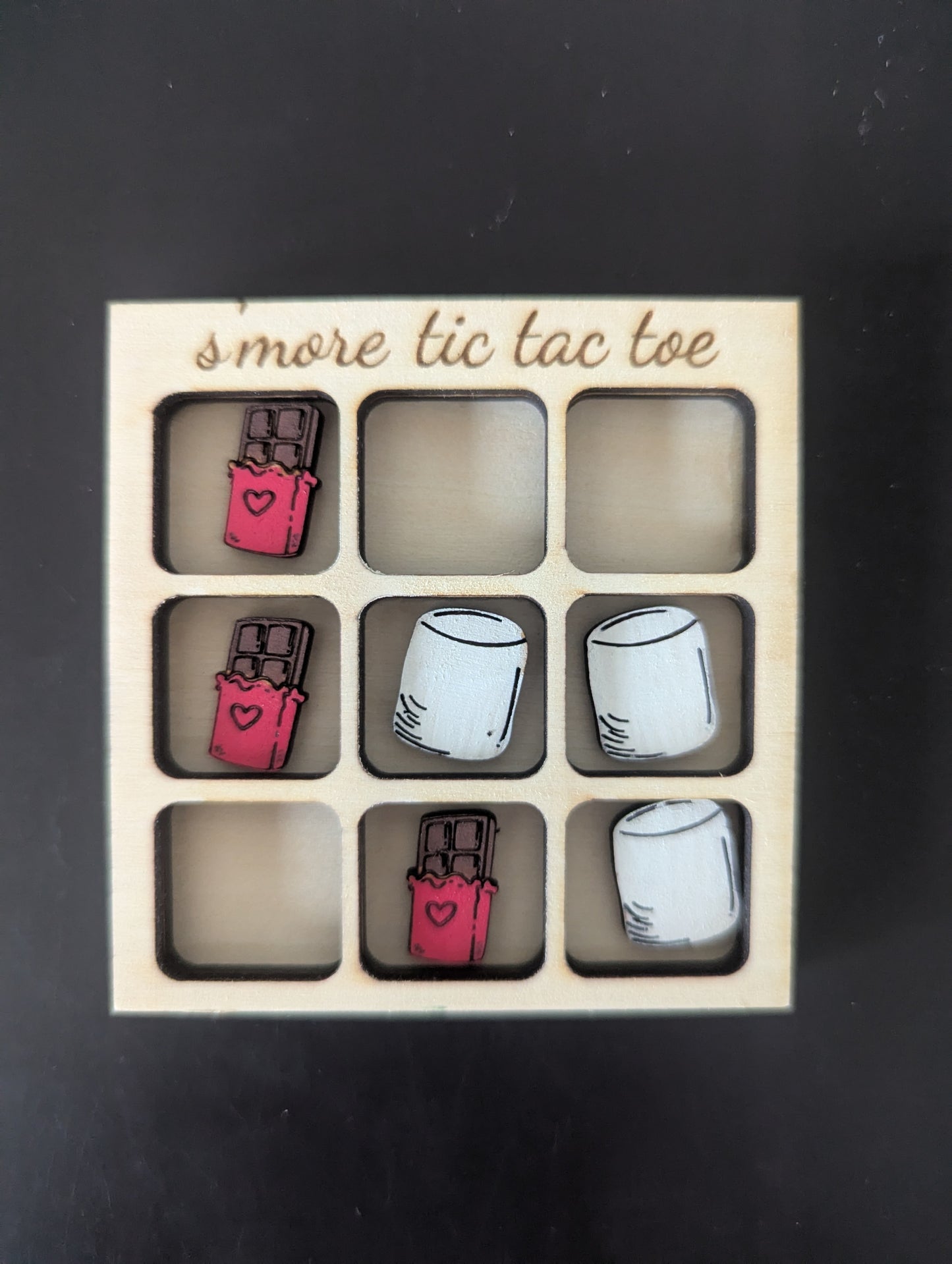 Custom S'more Tic Tac Toe Game - Wooden Travel-Size Game with Marshmallow & Chocolate Tokens