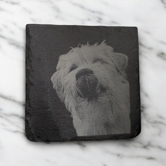 Custom Pet Photo Slate Coaster - Personalized Laser Engraved Dog or Cat Image