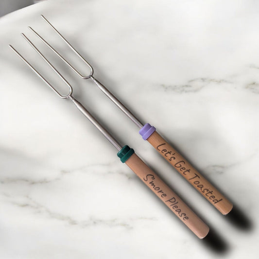 Personalized S'mores Roasting Forks - Custom Engraved with Fun Messages & Colorful Handles