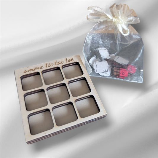 Custom S'more Tic Tac Toe Game - Wooden Travel-Size Game with Marshmallow & Chocolate Tokens