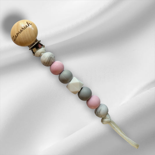 Personalized Baby Pacifier Clip - Custom Wooden Beads & Silicone Clip