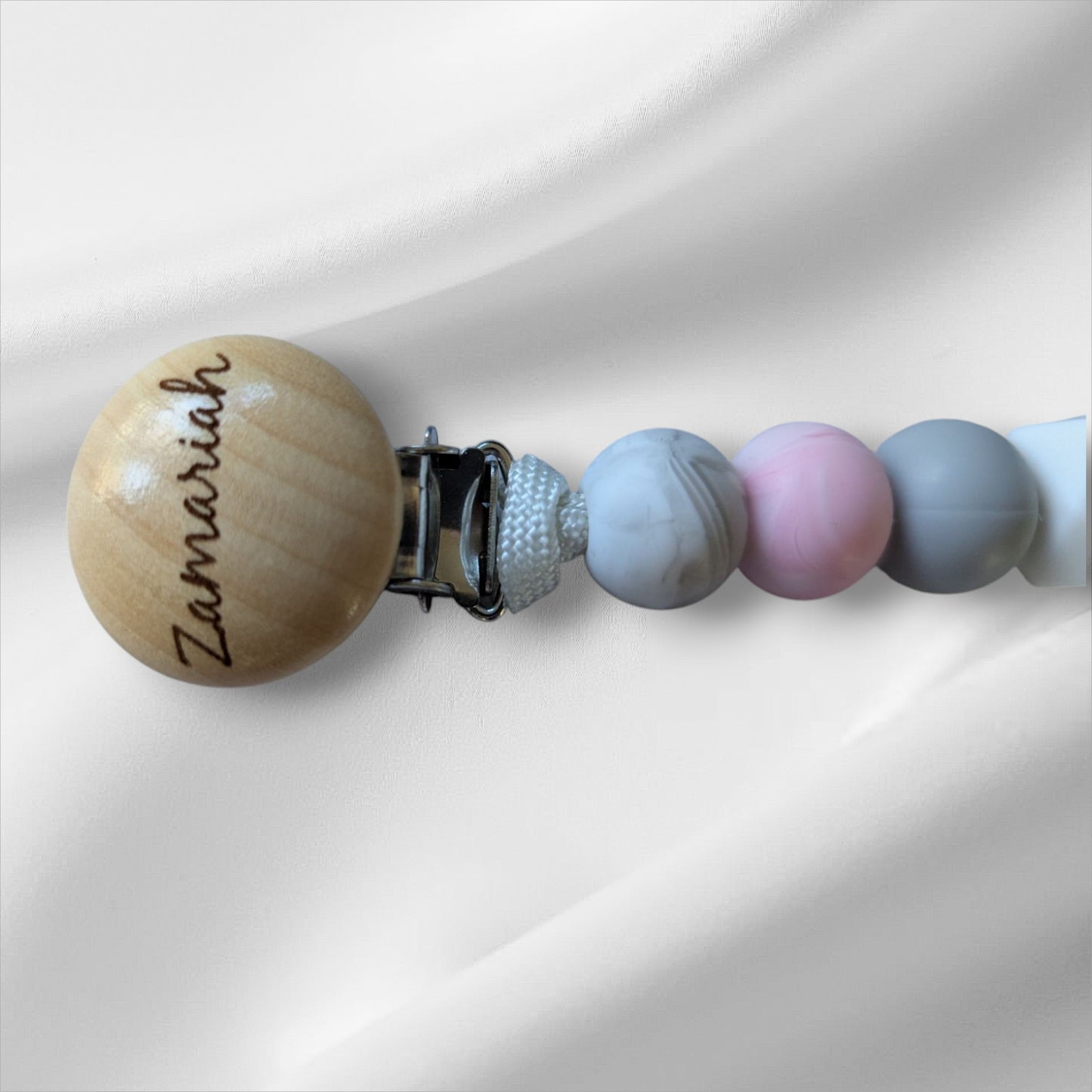 Personalized Baby Pacifier Clip - Custom Wooden Beads & Silicone Clip