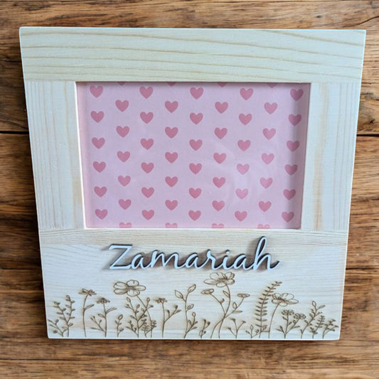 Personalized Baby Name Frame - Custom Wooden Frame with Floral Design