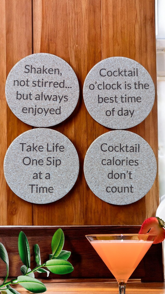 Funny Cocktail Quote Cork Coasters – Set of 4, Handcrafted & Perfect for Entertaining