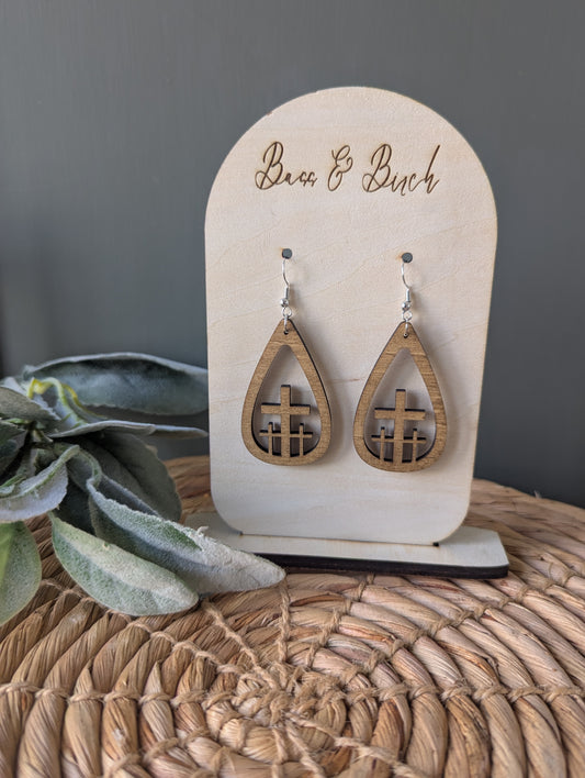 Layered Teardrop Cross Earrings – Elegant, Lightweight & Faith-Inspired