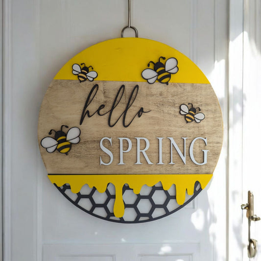 Hello Spring Bee Door Hanger – Handcrafted, Layered & Buzzing with Charm