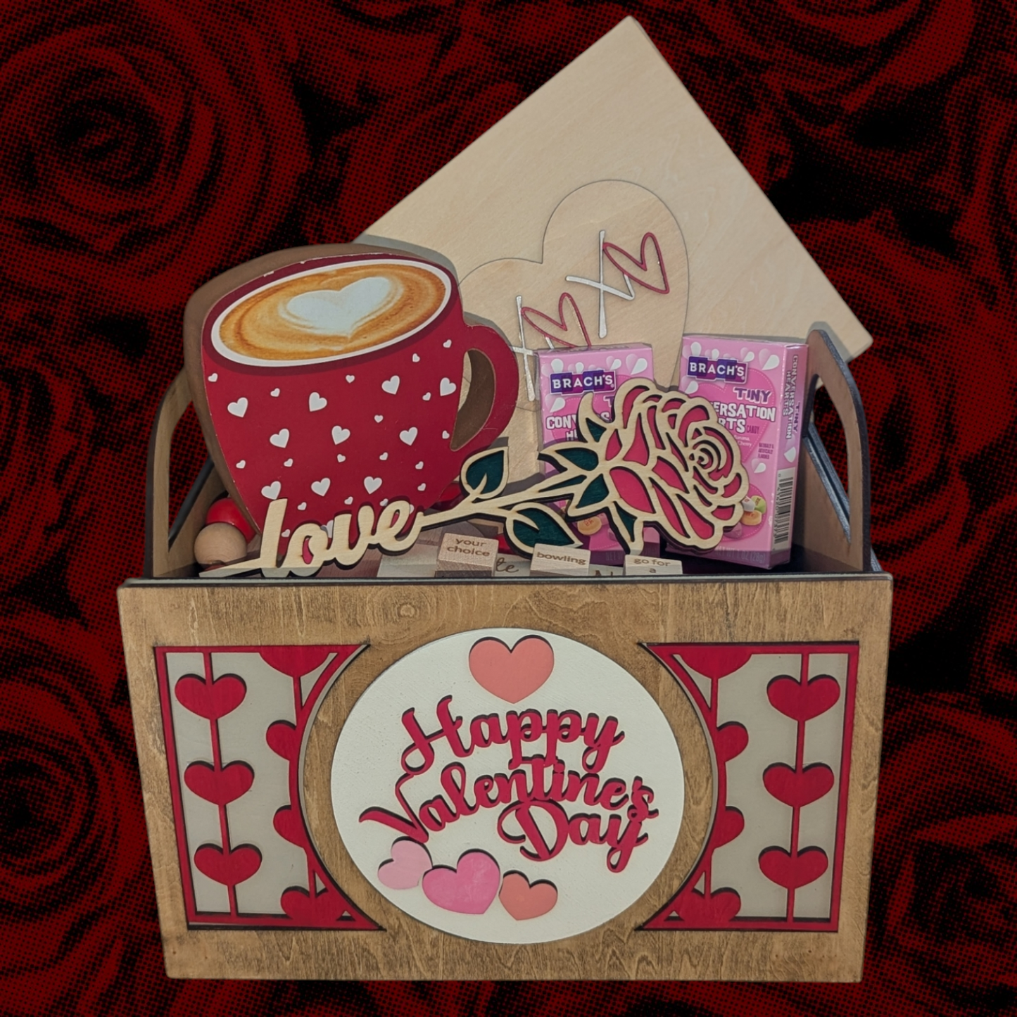 Personalized Valentine's Day Gift Basket – Handmade Wooden Keepsake Box with Love-Themed Goodies!