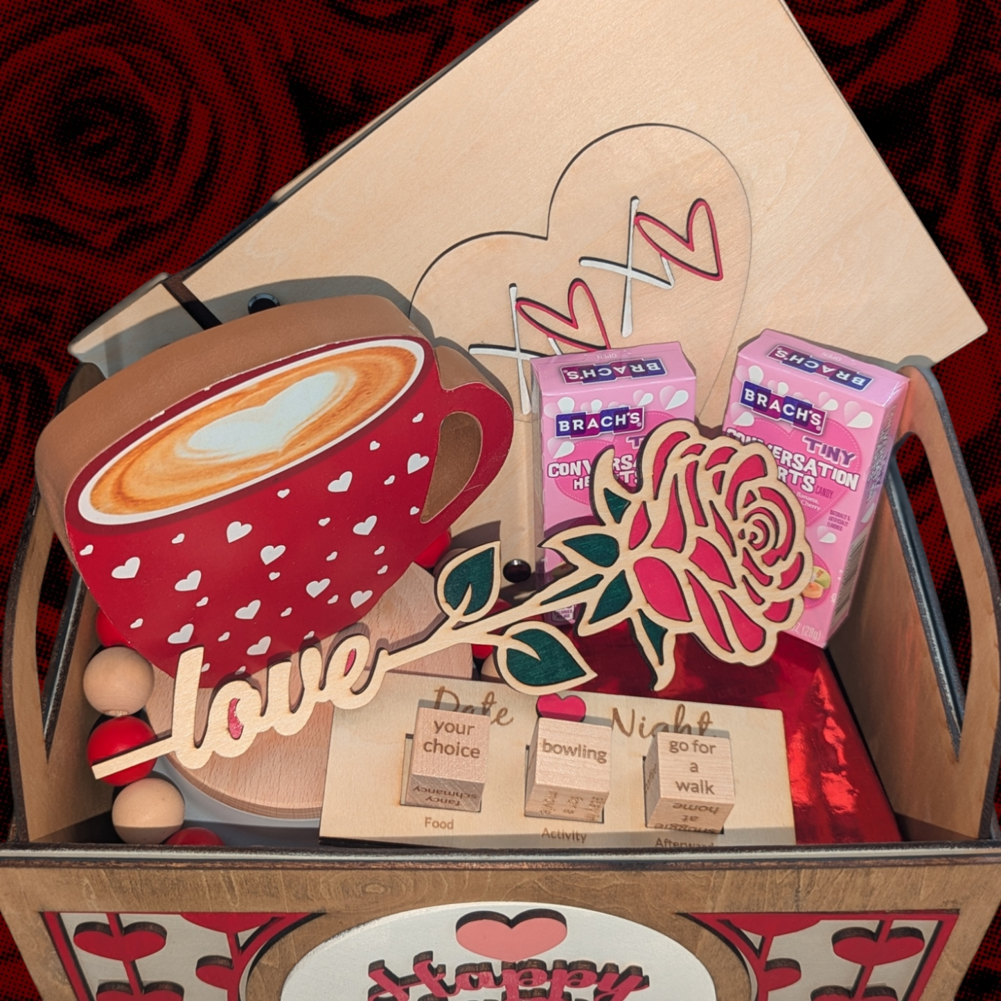 Personalized Valentine's Day Gift Basket – Handmade Wooden Keepsake Box with Love-Themed Goodies!