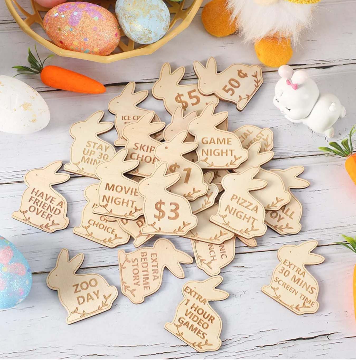 Easter Bunny Reward Tokens – Fun Wooden Surprise Coins for Kids!