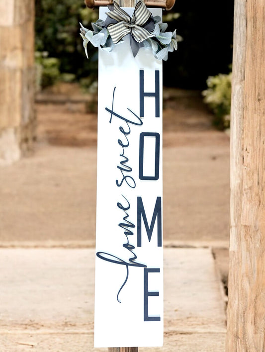Home Sweet Home Porch Leaner – Vertical Welcome Sign with 3D Lettering & Farmhouse Charm