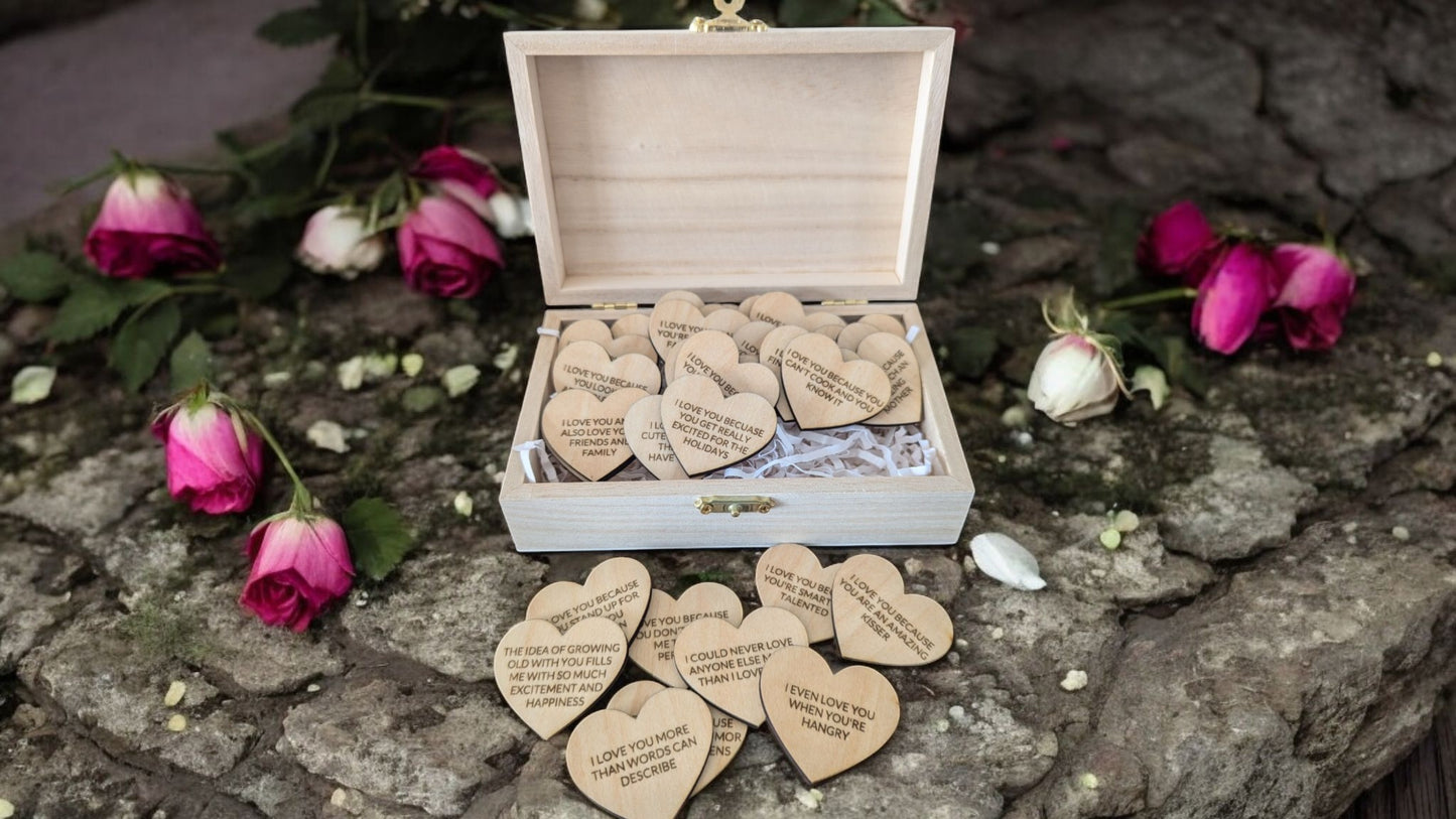 Love Quotes, Reasons Why I Love You, Wooden Heart, Gift for Wife, Fiancé or Girlfriend