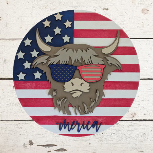 Patriotic Highland Cow Door Hanger – ‘Merica Decor for Summer &amp; 4th of July