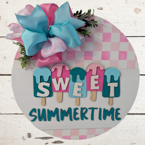 Sweet Summertime Door Hanger – Ice Cream Popsicle Sign with Bow
